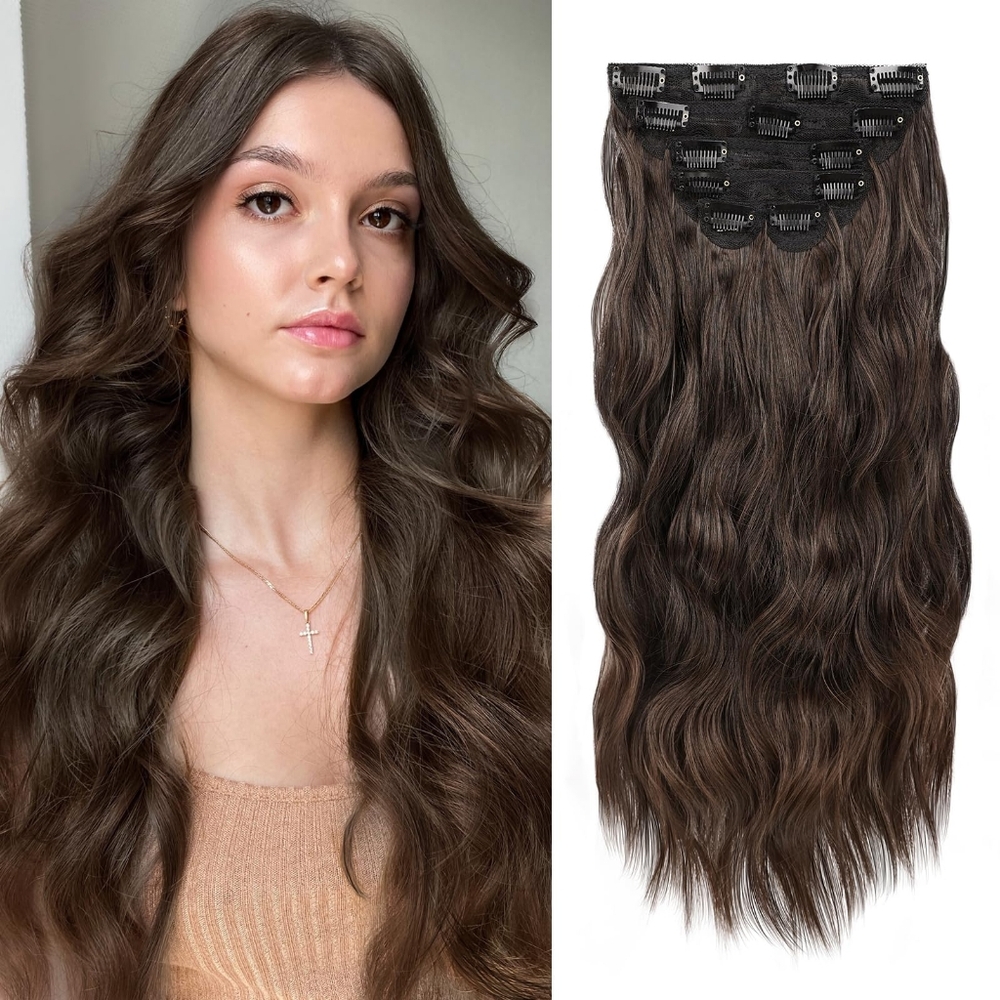 Hair Extension 20 Inch 6pcs Black To Brown Thick Hairpieces Fiber Double‎ Weft